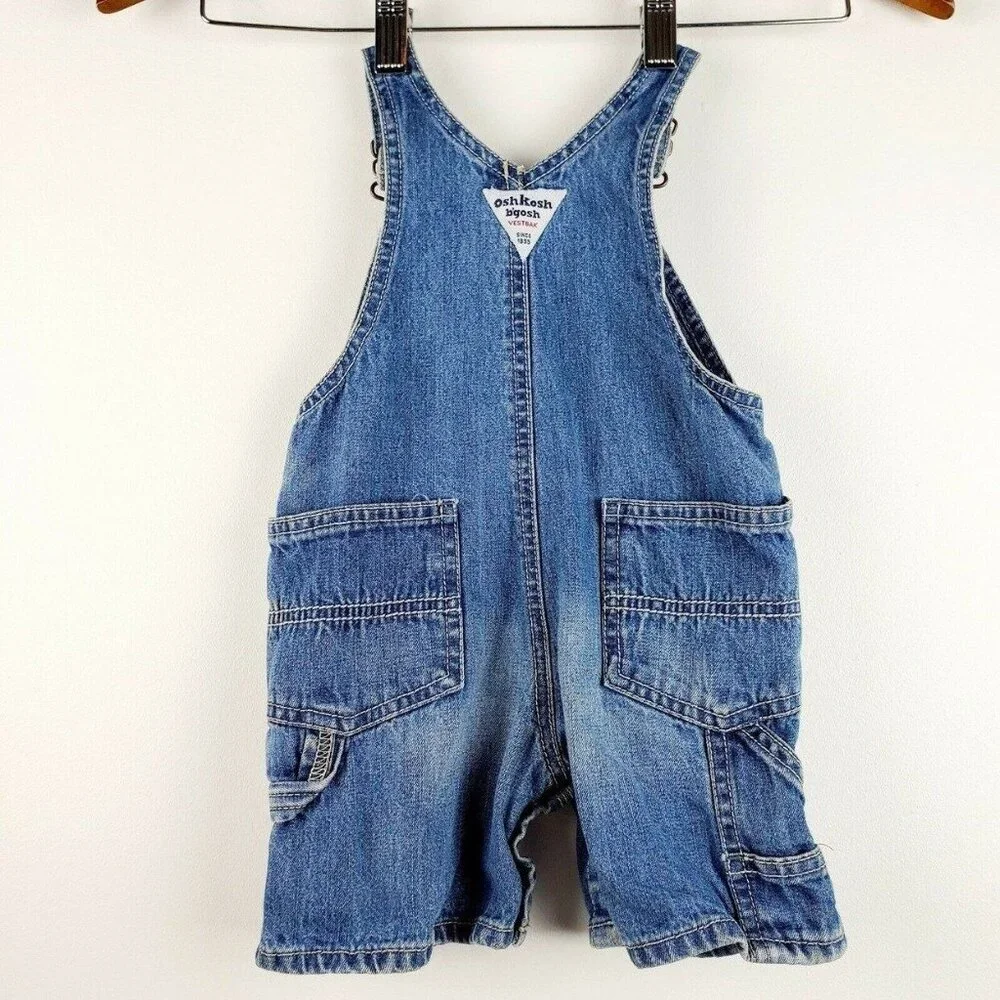 OshKosh Bgosh Vestbak Infant Boys Denim Jean Carpenter Overall Shorts 12 Months